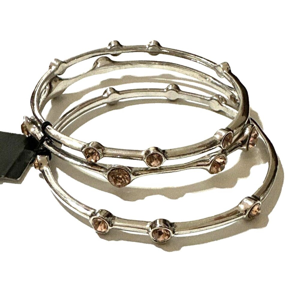 NWT EXPRESS Pink Rhinestone Bangle Bracelets Silver Tone 8 1/2" Set of 3 New